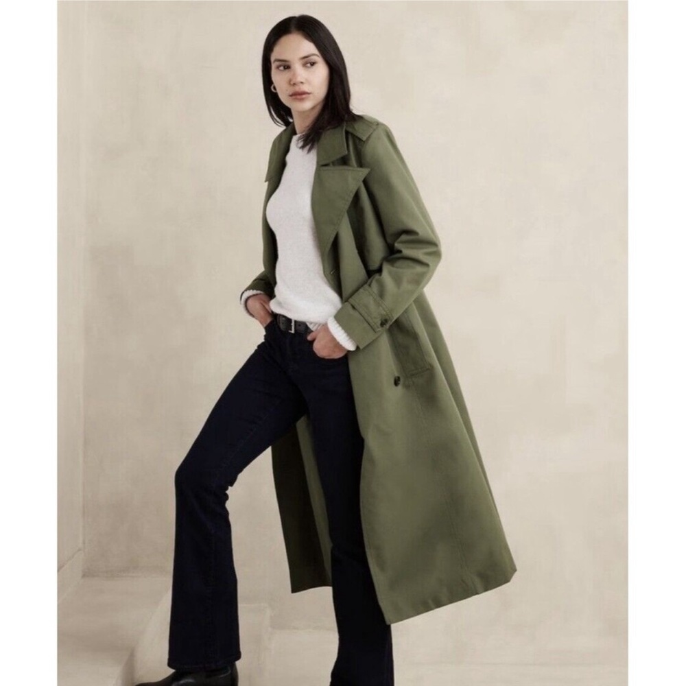 Banana Republic Oversized Trench Coat in Dessert Thyme (Green) Size XS Petite